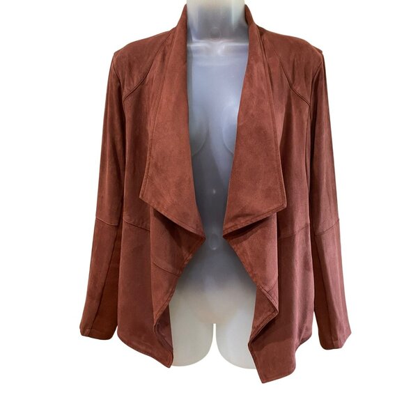 BB Dakota by Steve Madden Faux Suede Open Front Waterfall Jacket  Draped Collar - Picture 8 of 9